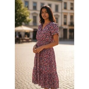 BTFBM Women's Floral Print V Neck Smocked Waist Midi Dress Size XXL‎